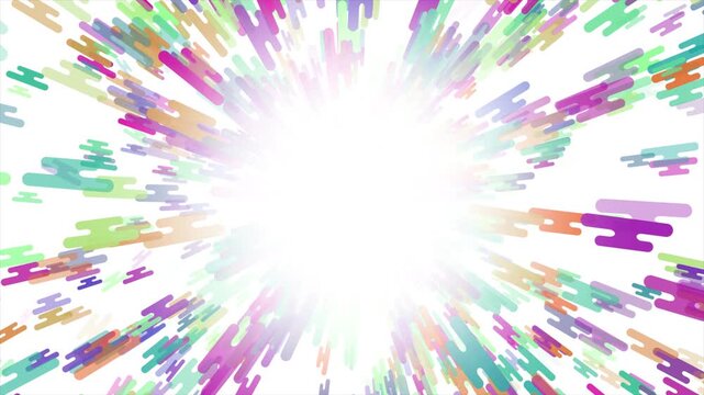 Animated colourful exploding particles with blank space abstract design on white background