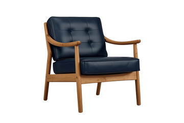 Obraz premium Tufted dark blue leather wooden armchair