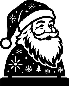 Santa claus head illustration with winter elements and a white background