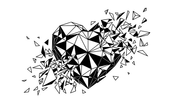 Deconstructed 3D low poly heart vector graphic abstract geometric love concept