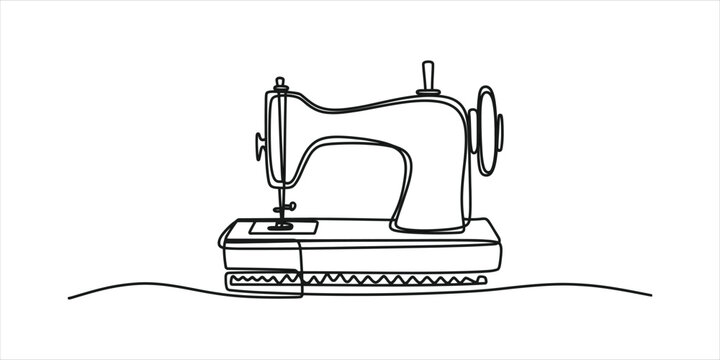 Continuous single line drawing of an old vintage sewing machine for tailoring