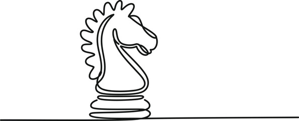 Continuous single line drawing of a chess knight horse piece for creative design © Kartik