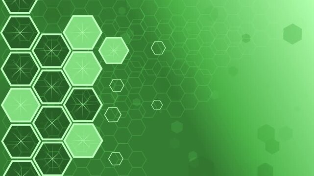 Abstract hexagon pattern with outlined honeycomb shapes on left gradient background animation