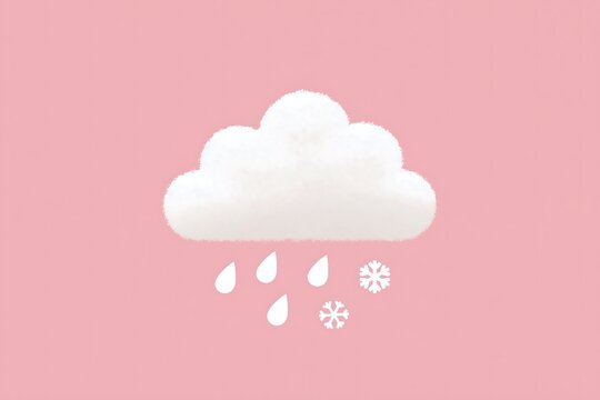 Sleet icon (cloud with rain and snow mix), flat design, solid soft pink background