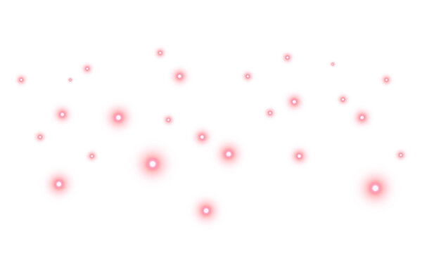 Vibrant radiant red glowing dots scattered bokeh particles isolated on transparent png background for abstract light overlay sparkle and festive design