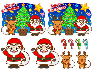 Fototapeta premium サンタクロースとトナカイのクリスマスイラスト素材セット5
