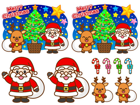 サンタクロースとトナカイのクリスマスイラスト素材セット5