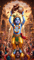 Obraz premium Janmashtami Shree Krishna Dahihandi