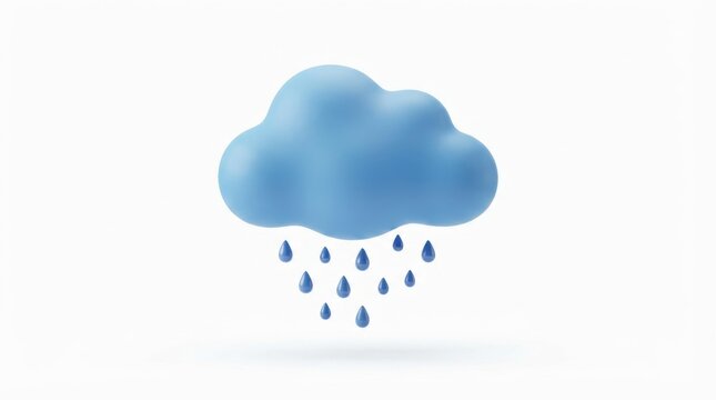 Blue cloud icon with falling rain drops for weather forecast and environmental concept 3d illustration