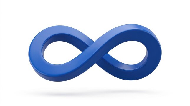 Infinity symbol in blue 3D render isolated on white background for concepts of eternity and boundless potential