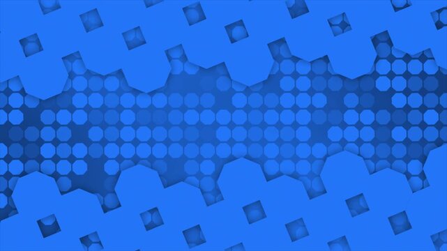 Animated royal blue color appearing and disappearing octagonal shapes gradient design loop able geometrical background