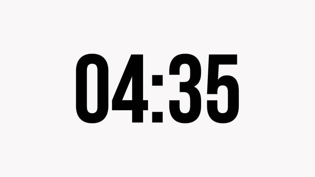 Countdown timer from 5 minutes to 0 minutes on clean white background