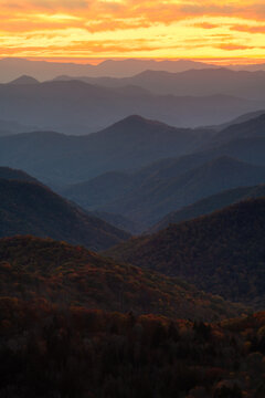 layers of mountain ridges at sunset
