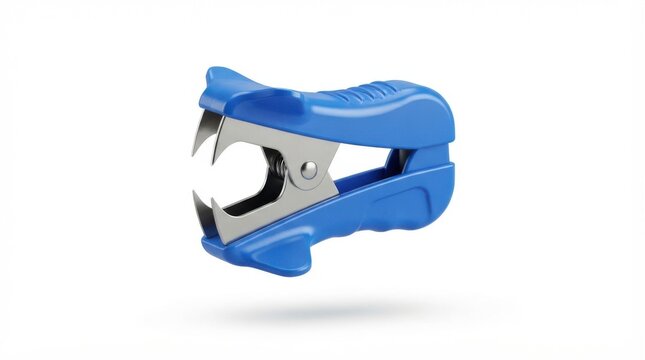 Blue plastic staple remover office supply tool isolated on white background for professional business stationery