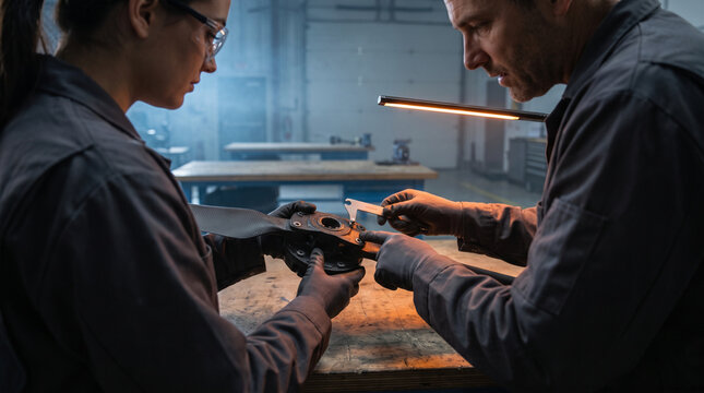 Learner inspects a drone rotor with aviation mentor