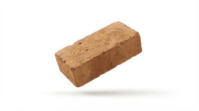 Single weathered red clay brick isolated on white background for construction and architecture industry concepts