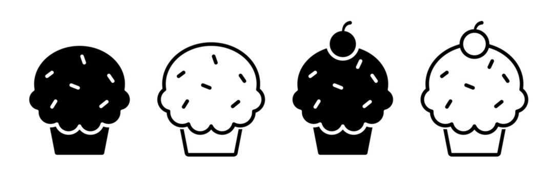 Cupcake Icon Set Isolated on Transparent Background. Sweet Bakery Dessert and Delicious Pastry Collection for Cafe Menu. Vector Illustration