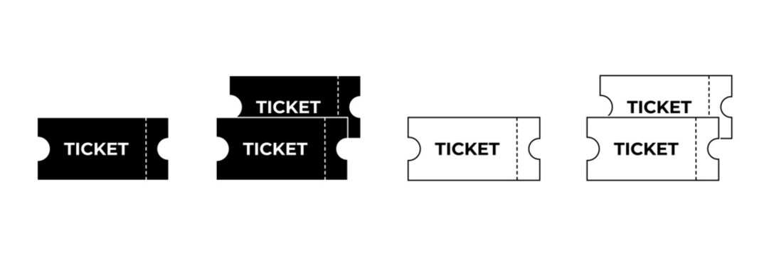 Ticket Icon Set Isolated on Transparent Background. Admission Pass Voucher and Event Cinema Coupon Collection for Booking, Travel. Vector Illustration
