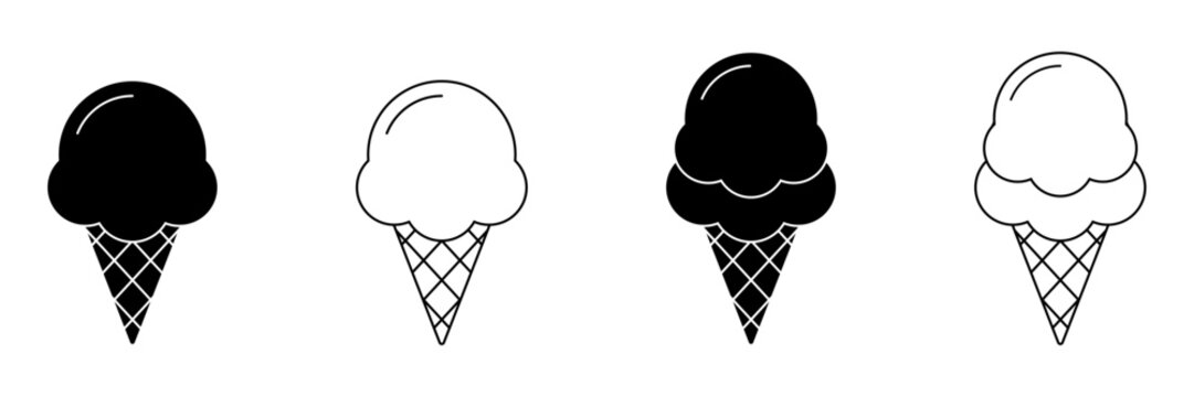 Ice Cream Cone Icon Set. Fresh Summer Dessert and Sweet Scoop Collection for Cafe Menu. Vector Illustration