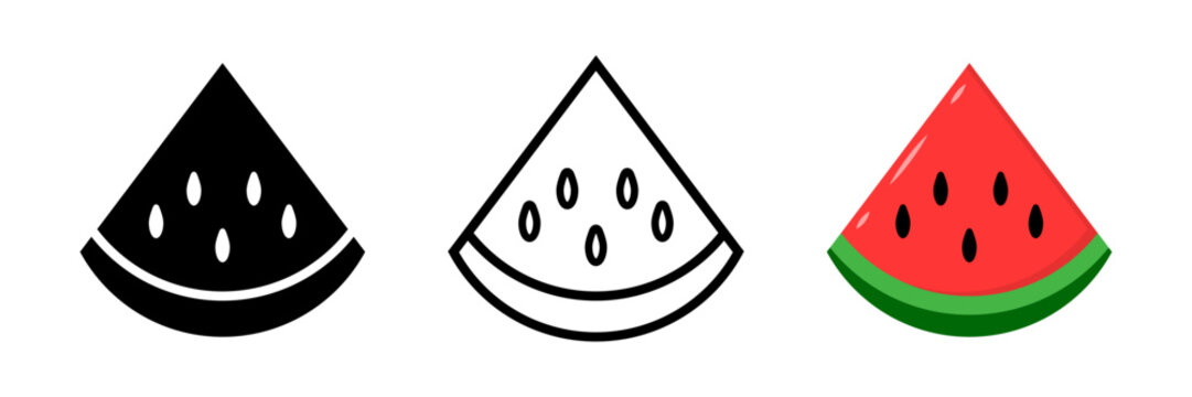 Watermelon Icon Set. Fresh Summer Fruit Slices and Tropical Melon Collection for Food Menu, Sticker. Vector Illustration