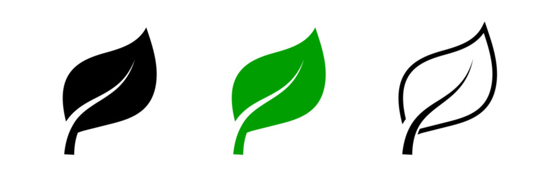 Leaf Icon Set Isolated on White Background. Green Nature Botanical Plant and Eco Organic Foliage Collection for Environment Logo, Sticker, and App Interface. Vector Illustration