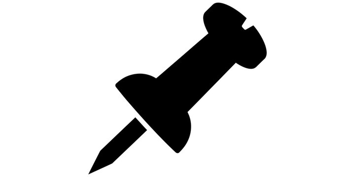 Black pushpin paper tack icon representing office notice board pin.