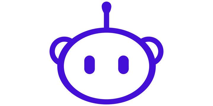 Purple robot head icon alien antenna design on checkerboard base.