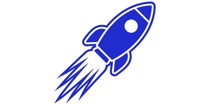 Space rocket ship blue launch flame blast on checkerboard effect.