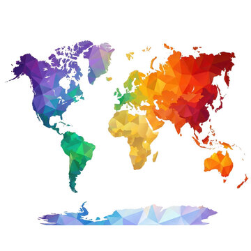 Colorful polygonal world map isolated on transparent background