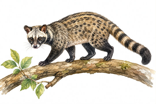 A civet walking on a tree trunk 