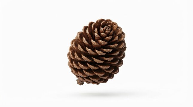 Single brown pine cone isolated on white background for seasonal autumn and winter holiday home decor themes