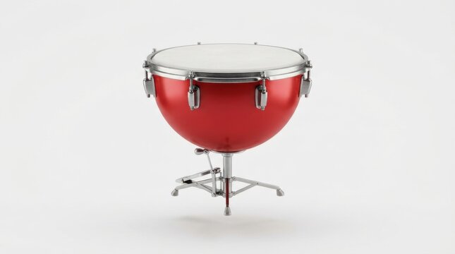 Professional red marching drum with silver hardware isolated on white background