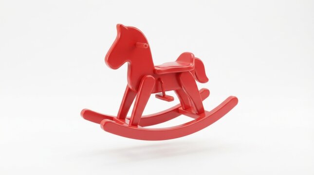 Classic red wooden rocking horse toy isolated on a clean white background for childhood concepts