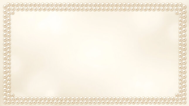 Elegant pearl frame on cream satin background, luxury wedding invitation border, ivory silk texture with decorative pearls