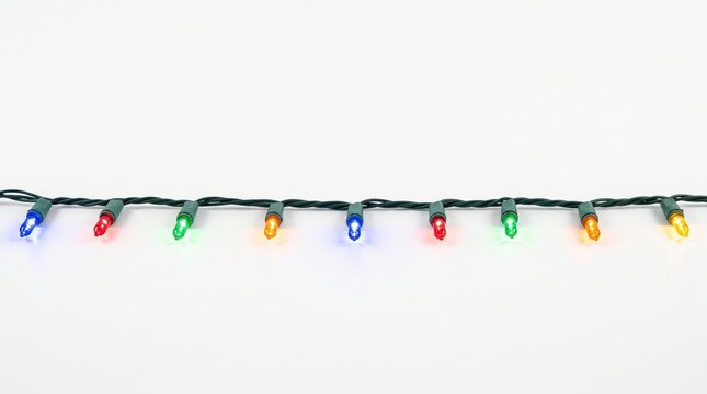 Colorful led christmas string lights isolated on white background