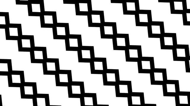 Abstract monochrome zigzag pattern moving diagonally across clean white background graphic motion