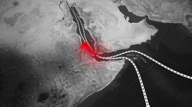 3D Animated Map of Red Sea Shipping Routes with Threat Radar in the Gulf of Aden