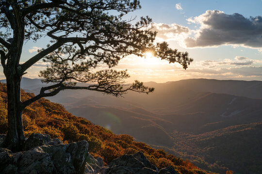 scenic autumn sunset, blue ridge parkway, virginia
