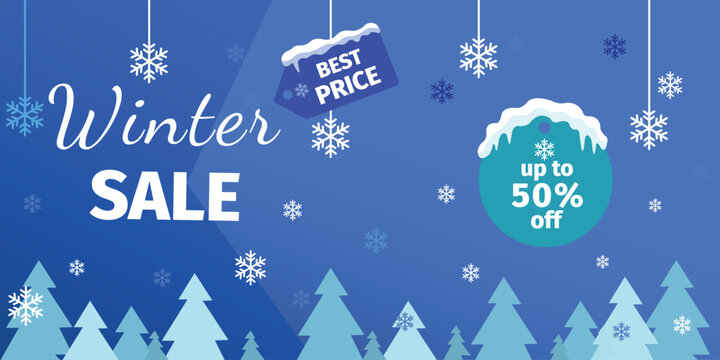 Winter sale banner with best price tag and 50 percent off discount vector