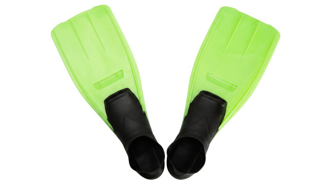 Pair of neon green swim fins for snorkeling and diving
