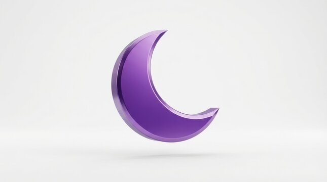 Glossy purple crescent moon icon rendered in 3D for night and celestial themes