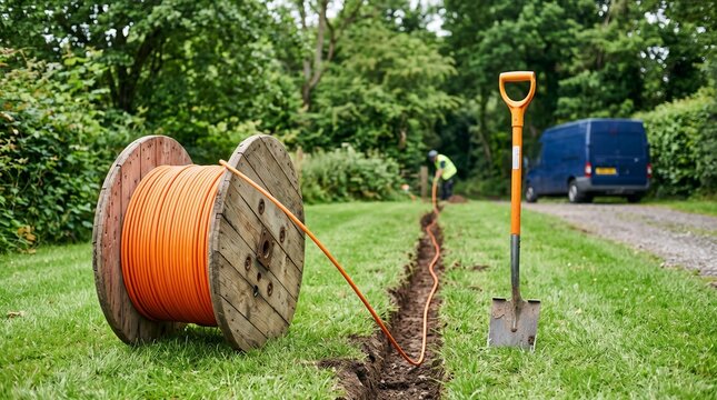 Installing fiber optic cable underground for a future internet connection