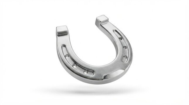 Classic polished silver horseshoe for good luck isolated on white background high quality 3d render