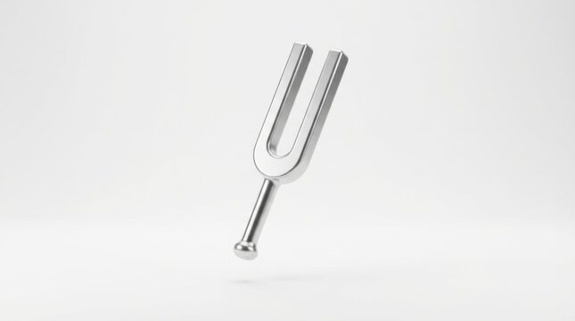 Metallic tuning fork for musical instrument calibration isolated on a clean white background