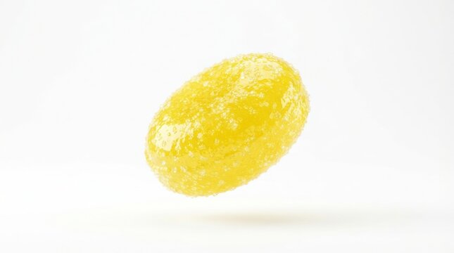 Single yellow sugar coated candy jelly bean 3D render isolated on a white background for food and sweet concepts