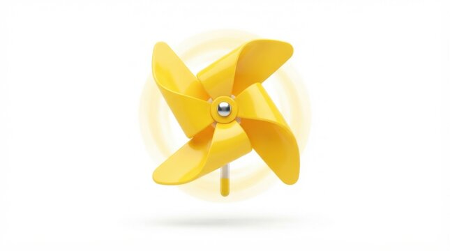 Spinning yellow pinwheel toy with motion blur effect isolated on white studio background for summer fun concepts