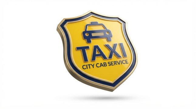 Golden taxi cab service shield badge 3D render isolated on white background