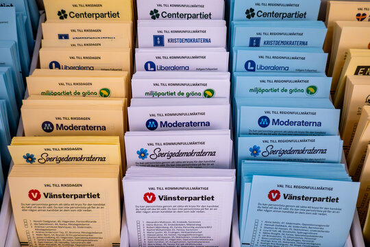 Stockholm, Sweden  Party ballots in an election booth during the national elections.
