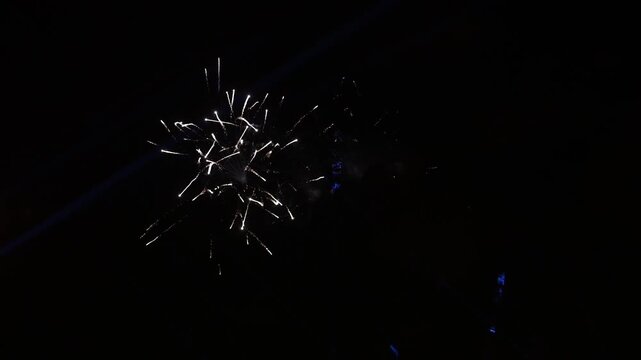 Red and White Firework Burst Against Dark Night Sky