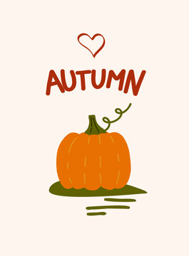 Autumn Pumpkin with Heart Hand-Drawn Illustration